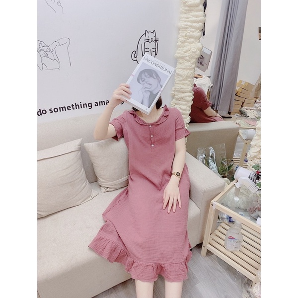 Váy pijama váy mặc nhà chất muslin cao cấp bầu bí bon chen