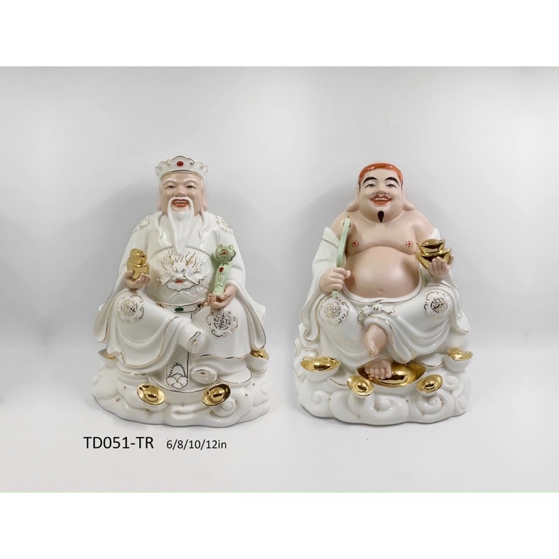 Cặp Tài Địa Sứ Đức Hoá cao 20cm - 8 in - Tượng Thần Tài Thổ Địa Sứ cao cấp