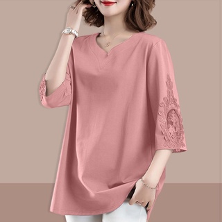 Áo sơ mi cổ chữ V tay lửng dáng rộng thời trang mùa hè cho nữ