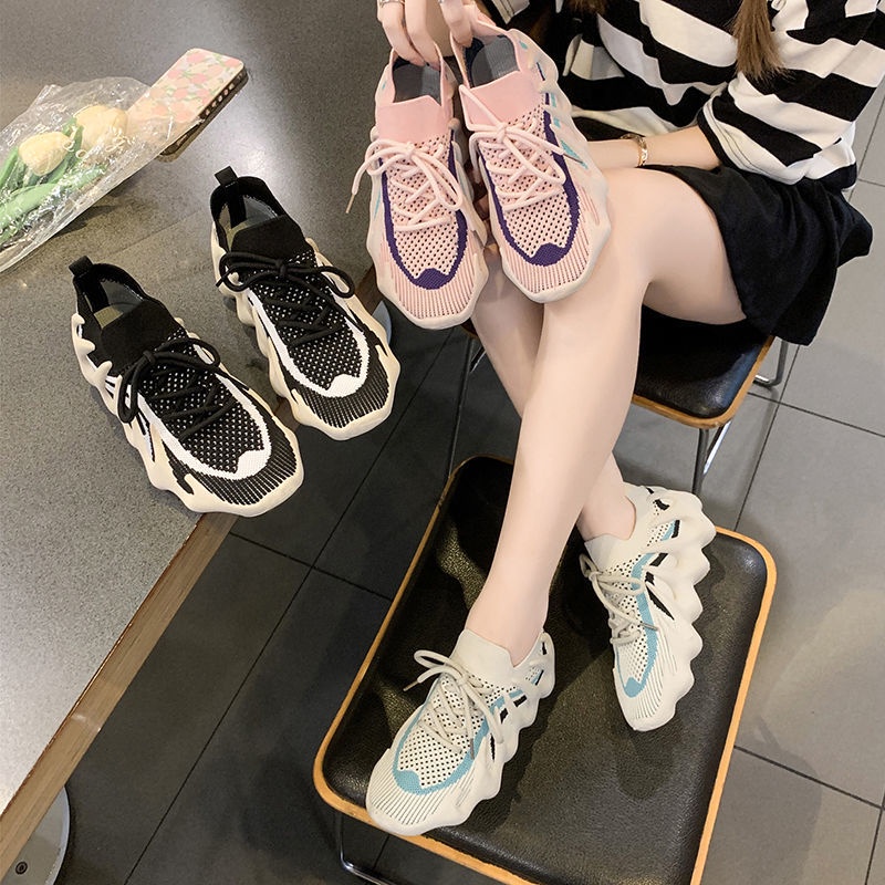 Giày Thể Thao Vải Dệt Kim Đế Mềm Thoáng Khí Phong Cách Mùa Xuân 2022
