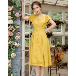 Đầm Vàng Tay Bèo Ly Eo Nữ DIDO