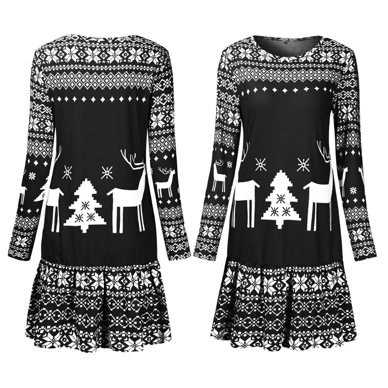 Đầm Midi Tay Dài Dáng Ôm In Họa Tiết Giáng Sinh Thời Trang Mùa Hè Thu Cho Nữ