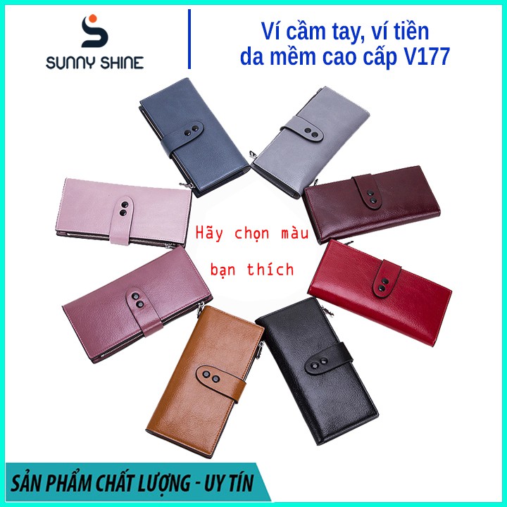 Ví cầm tay nữ da cao cấp, uốn dẻo thoải mái không mất phom, nhiều ngăn để tiền và thẻ, vừa điện thoại V177