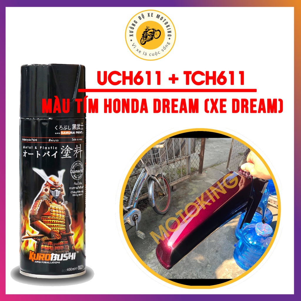 Combo sơn samurai màu tím nho dream UC + TCH611 - dòng sơn xịt chuyên dụng cho sơn xe máy, ô tô