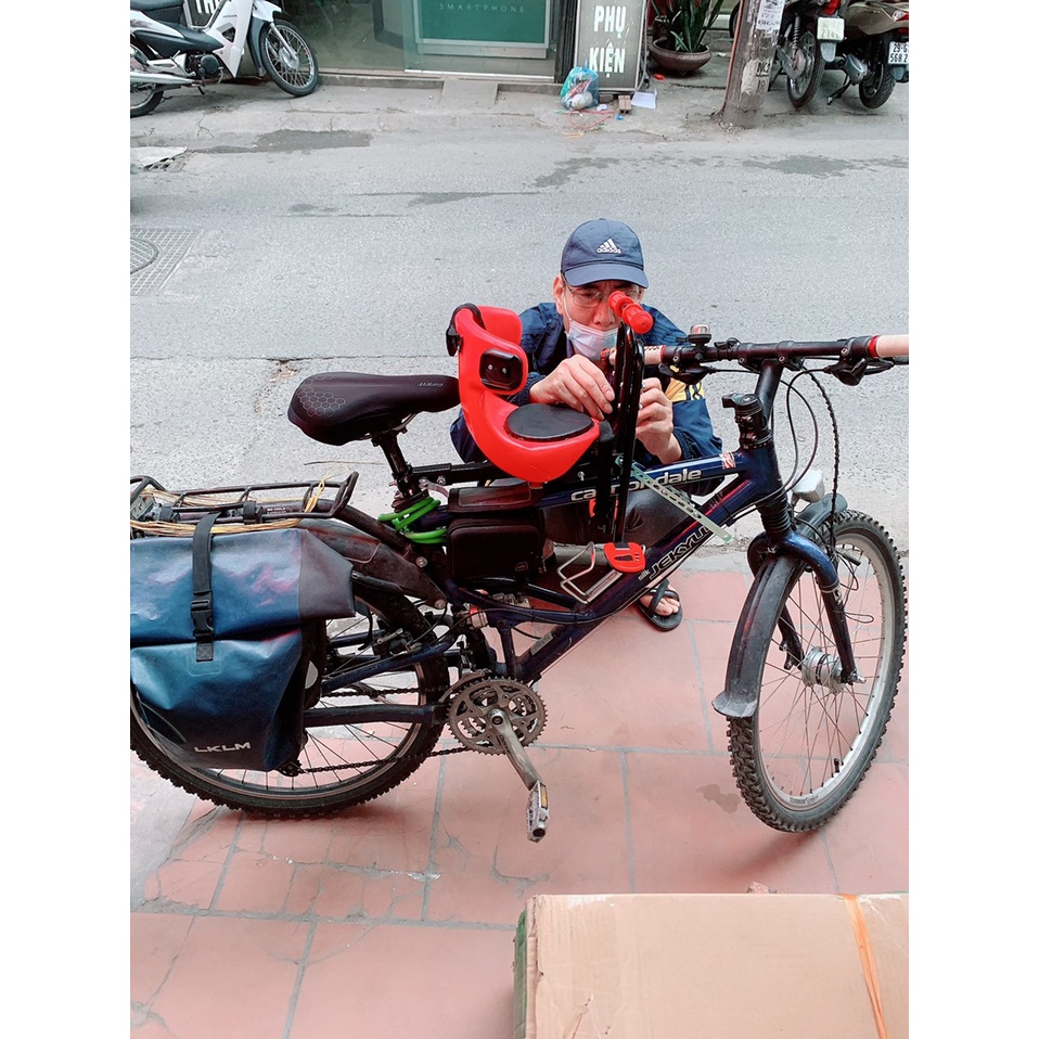 Ghế ngồi trước xe đạp, ghế ngồi xe đạp cho bé có tay cầm và đai an toàn, dành cho xe đạp và xe đạp điện.