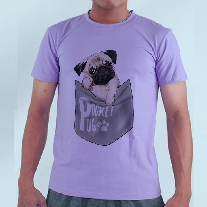 Áo Thun Tím Unisex Nam Nữ  Chó Mặt Xệ Pug Dog Trong Túi