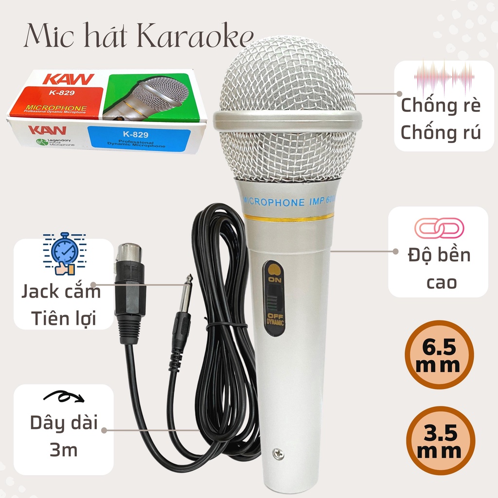 Mic hát karaoke - Micro có dây XINGMA AK-319 Chuyên Chống Hú, Chống Rè, Lọc Âm Siêu Chuẩn, Dây Dài 3m.