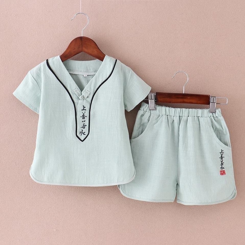 Bộ Cộc Tay Cổ V Cho Bé, Bộ Cộc Tay Có Chữ Chất Đũi Siêu Mềm Cho Bé Từ 6-27kg - Lila Kids