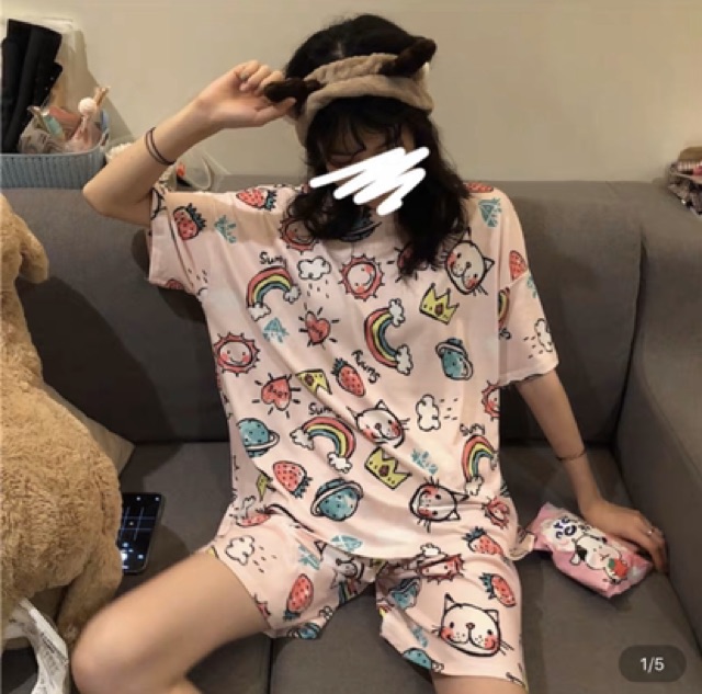 [Big Sale] Bộ ngủ mèo hồng siêu cute