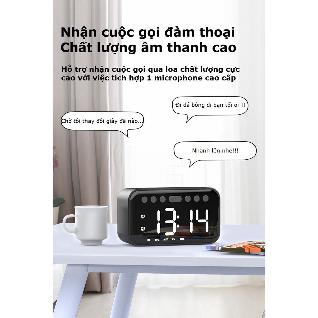 Loa bluetooth đồng hồ báo thức A5 màn hình đèn led tráng gương hỗ trợ usb thẻ nhớ đài fm