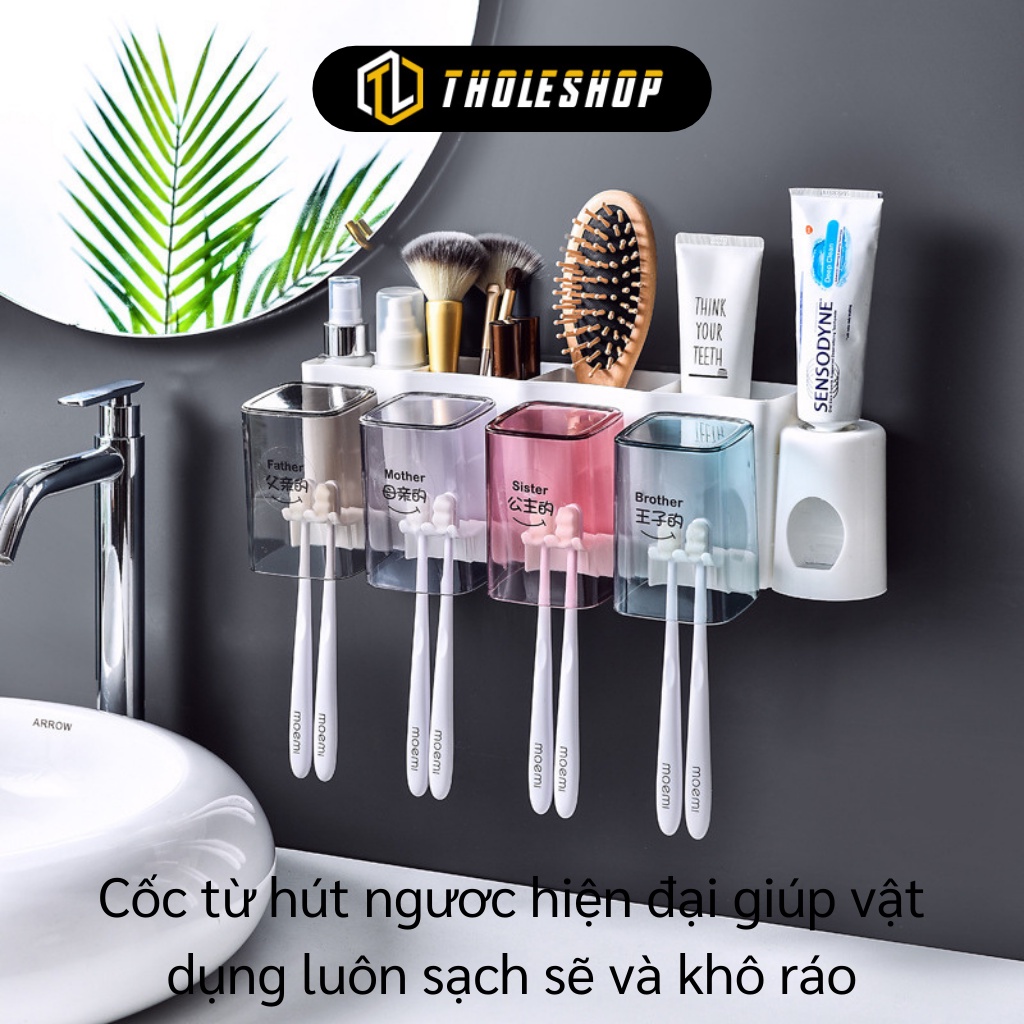 Kệ Nhà Tắm - Kệ Treo Bàn Chải, Nhã Kem Đánh Răng Kèm 4 Cốc Dán Tường Có Ngăn Để Đồ 9523