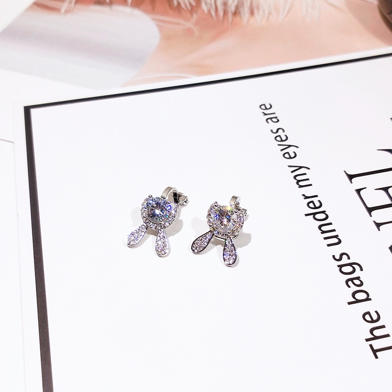 Khuyên tai JIUDUOLAN mạ bạc thiết kế thỏ đính đá zircon thời trang tinh tế dễ thương dành cho nữ