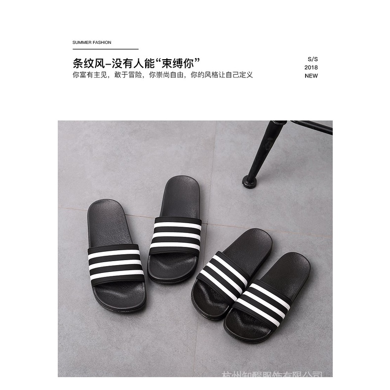Dép Quai Ngang Kẻ Sọc Trắng Đen Phong Cách Hàn Quốc Thời Trang Mùa Hè Cho Nam