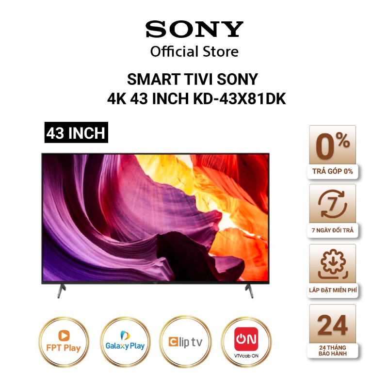 [Nhập ELMAL1TR5 giảm 8% đơn 5TR] Google Tivi Sony 4K Ultra HD 43 inch KD-43X81DK - Miễn Phí Lắp Đặt