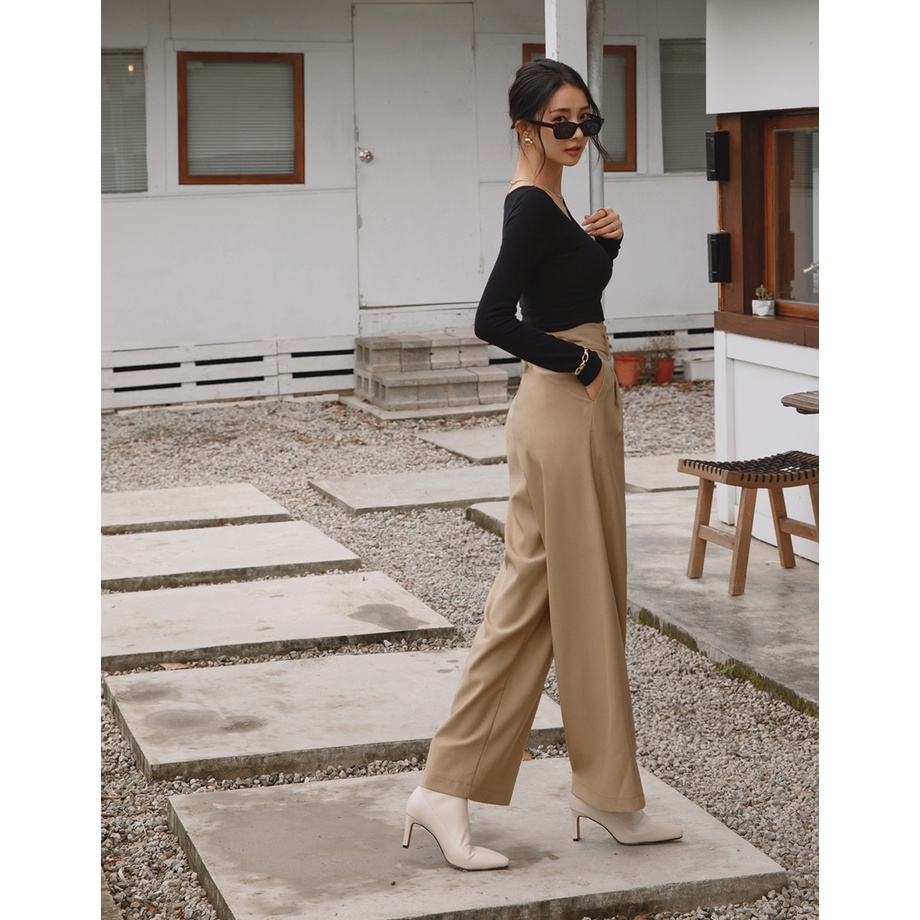 Quần ống rộng lưng cao 2 cách mặc (kèm belt) nữ Air Space Lady 2141823003