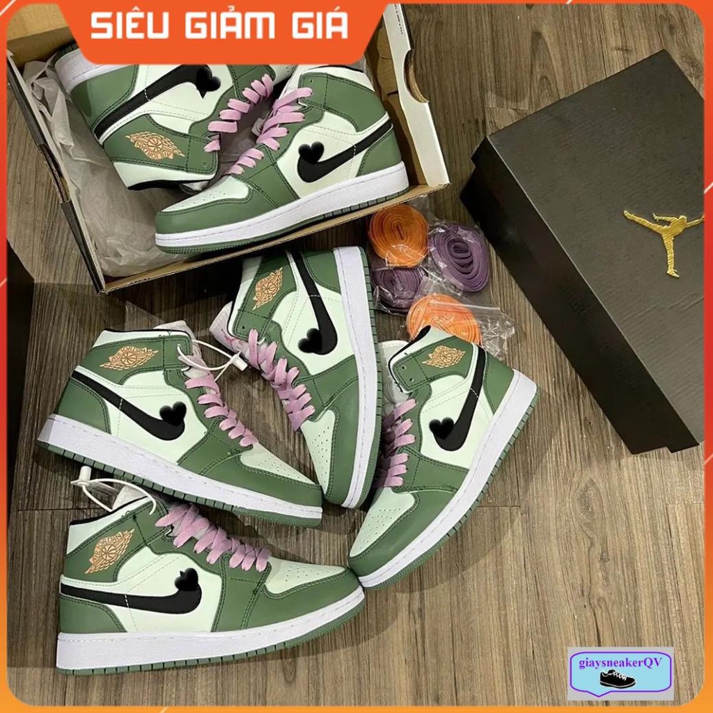 Giày Thể Thao Air Jordan 1 Mid SE Dutch Green Cổ Siêu Đẹp Dành Cho Nữ