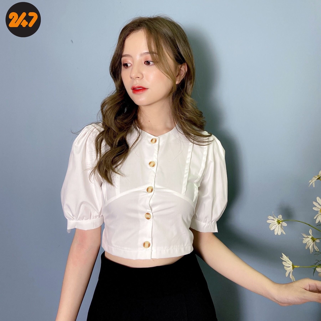 Áo Croptop Cúc Nâu Buộc Nơ | BigBuy360 - bigbuy360.vn