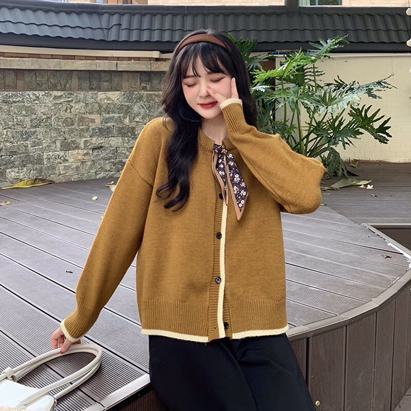 Áo khoác len cardigan cổ buộc khăn