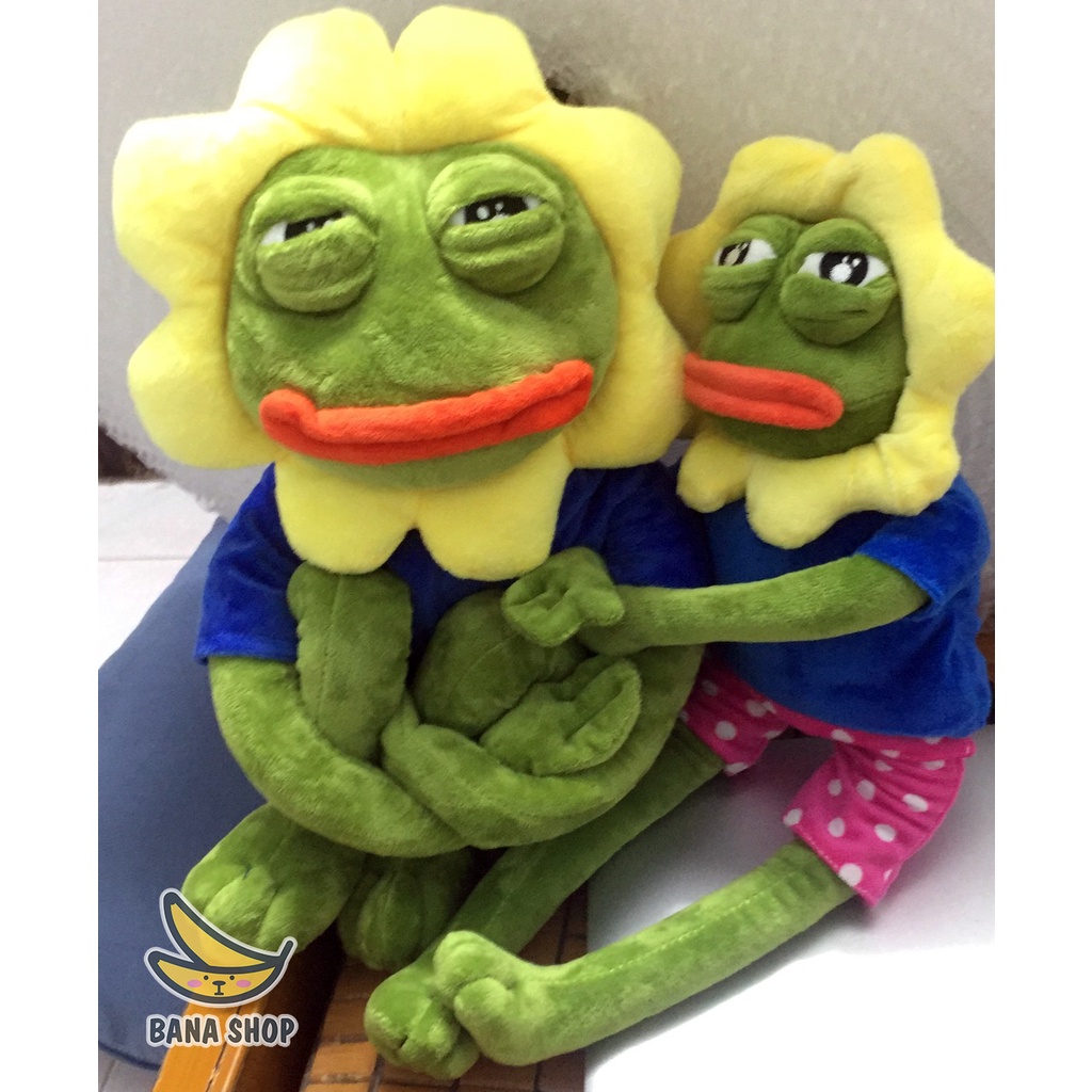Gấu bông ếch xanh Pepe sad frog 50cm 80cm đội hoa hướng dương siêu bựa dành cho vozer