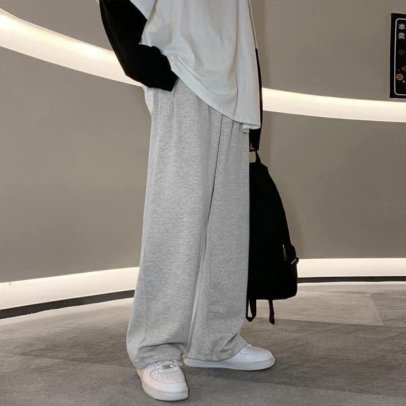 Quần Thun Ống Rộng Nam Màu Đen Và Xám Phong Cách Trẻ Trung Năng Động unisex , ulzzang Big Size