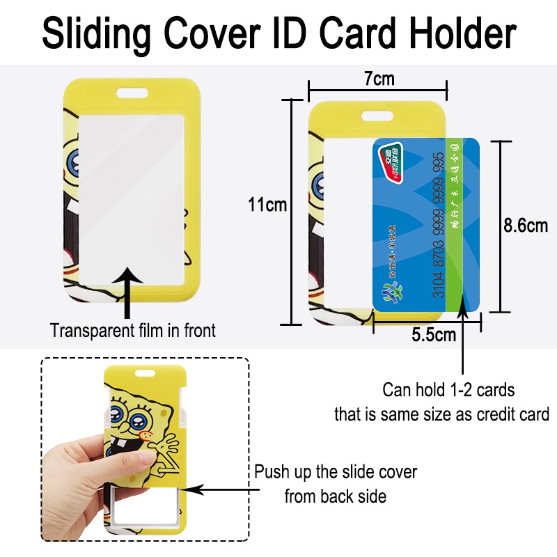 Móc Khóa Đựng Thẻ ID/Thẻ Tên Họa Tiết Hoạt Hình SpongeBob 3D Vui Nhộn Kèm Dây Đeo Cổ Cho Học Sinh / Văn Phòng