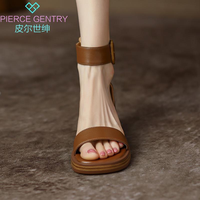 Giày Sandal Bằng Da Thật Cao Gót Hở Ngón Phong Cách Retro Mùa Hè 2022