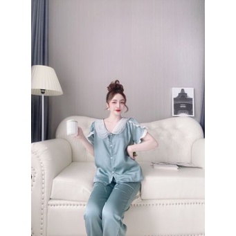👉👉Sale!!!👉👉Đồ bộ lụa satin cao cấp cổ 3 lá phối ren tay ngắn quần dài 👉👉dễ thương đồ ngủ lụa satin có tay freesize | BigBuy360 - bigbuy360.vn