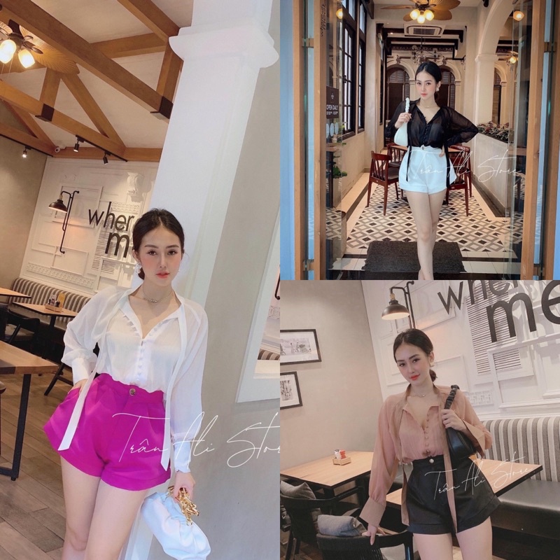 Set Áo Sơmi Nút Bọc Kèm Quần Shorts