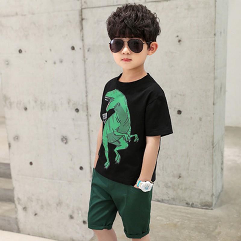 Áo thun tay ngắn họa tiết khủng long thời trang mùa hè dành cho bé trai 2-9 tuổi