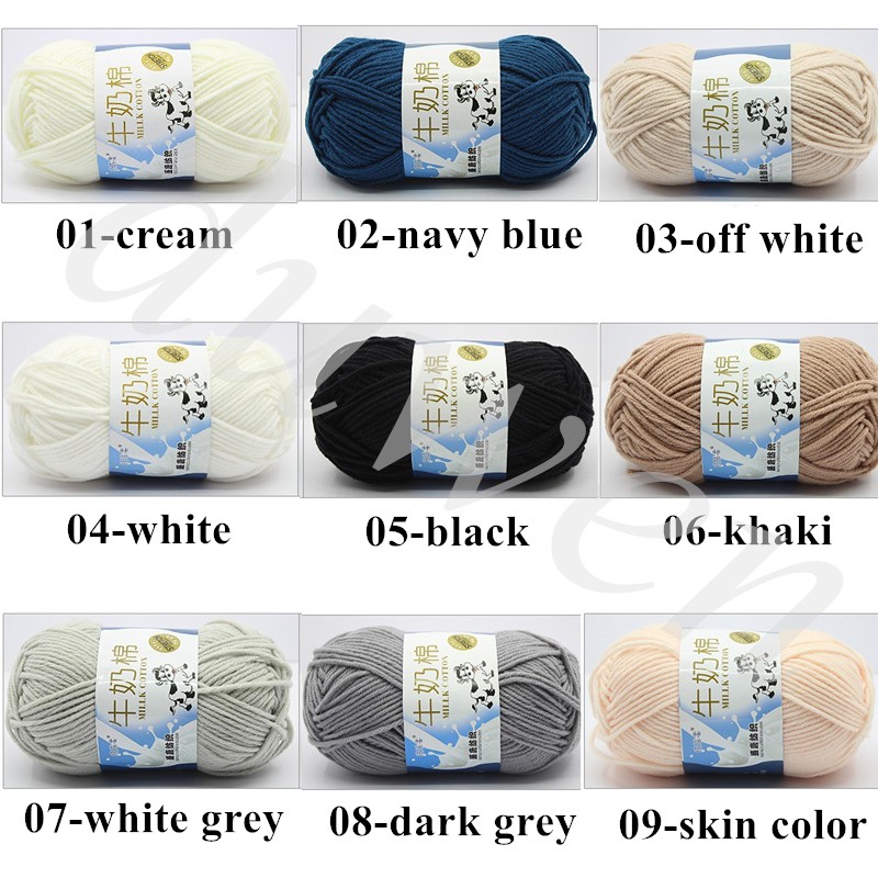 Cuộn len đan móc sợi acrylic cotton sữa mịn nhiều màu tùy chọn