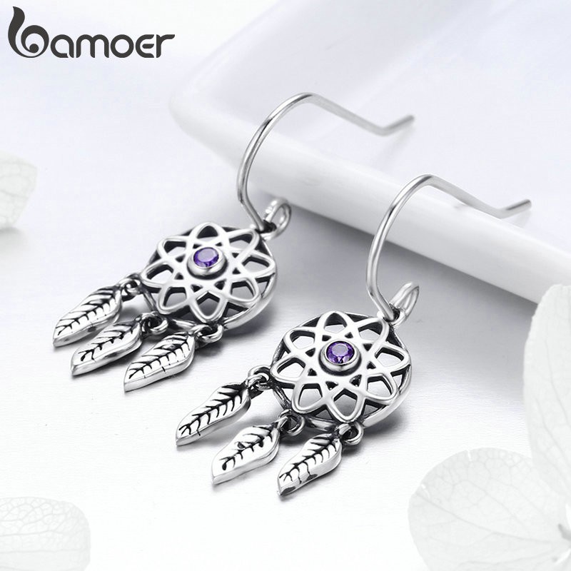 Khuyên Tai Bạc 925 Bamoer Phối Mặt Hình Dreamcatcher Xinh Xắn Cho Nữ