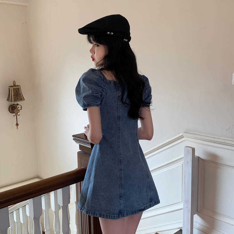 Đầm nữ Denim tay ngắn phong cách thời trang cho phái nữ