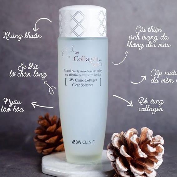 Nước Hoa Hồng Bổ sung Collagen 3W Clinic Collagen White Clear Softener Hàn Quốc 150ml