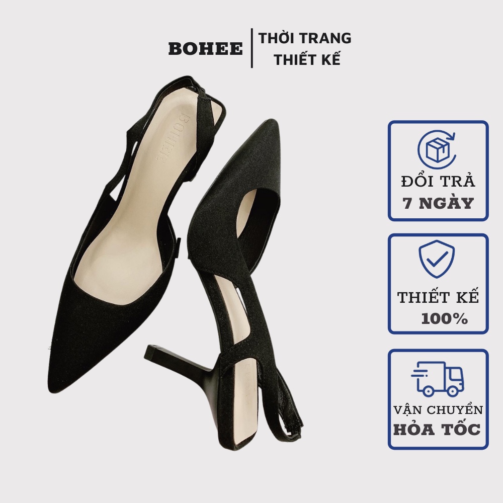 Giày cao gót nữ 7cm phối SATIN sang chảnh mũi nhọn thanh lịch BOHEE GD18
