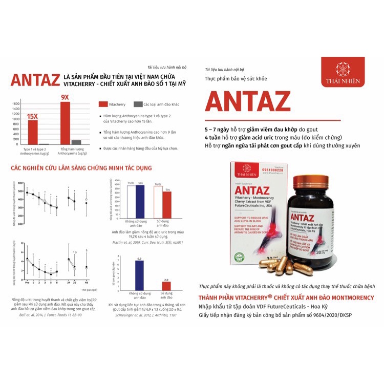 Viên uống ANTAZ - HỖ TRỢ GIẢM ACID URIC, NGĂN NGỪA GOUT, 30 VIÊN
