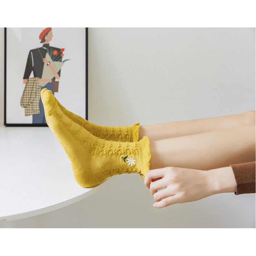 Tất nữ cao cổ bèo nhiều màu chất cotton mềm nhẹ thoáng thấm mồ hôi