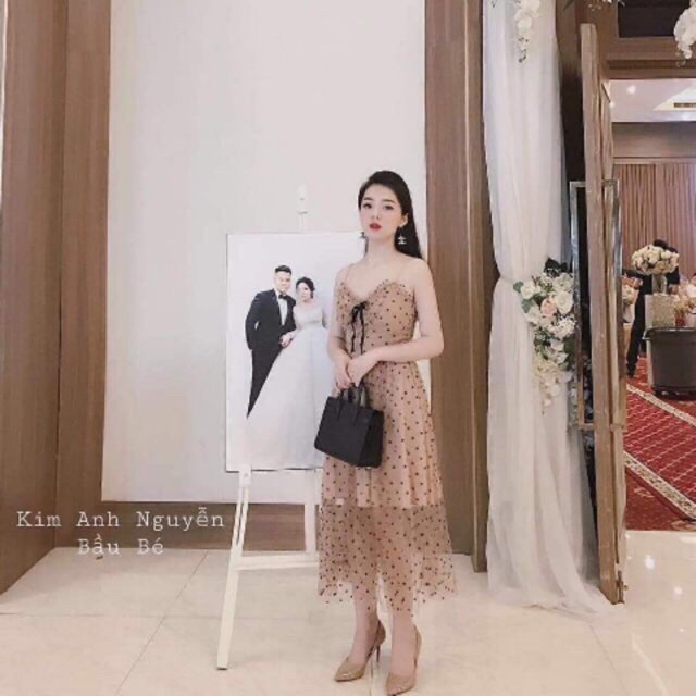 Đầm chấm bi 2 dây