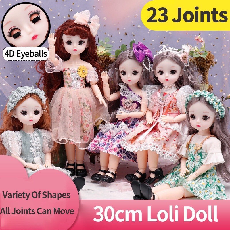 Búp Bê 4D Mắt Nhắm Mở 23 Khớp Với Những Mẫu Váy Hoa Dễ Thương - Cao 30cm