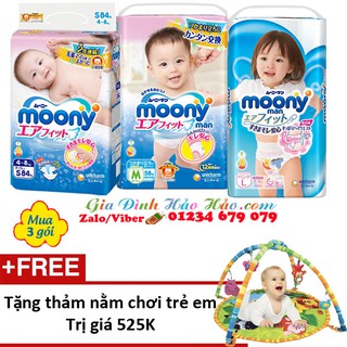 Combo 3 gói bỉm dán/quần moony nb90, s84, l54, m64, m58, l44, xl38 - tặng kèm thảm nằm chơi cho trẻ em winfun