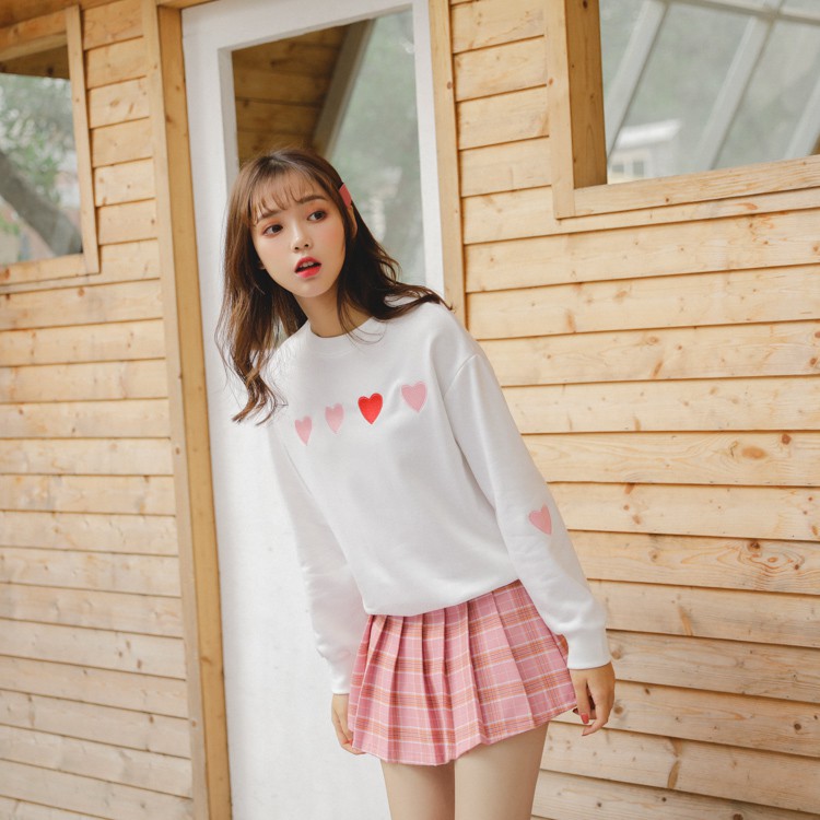 Áo Sweater Thêu Họa Tiết Trái Tim Xinh Xắn Thời Trang Mùa Thu