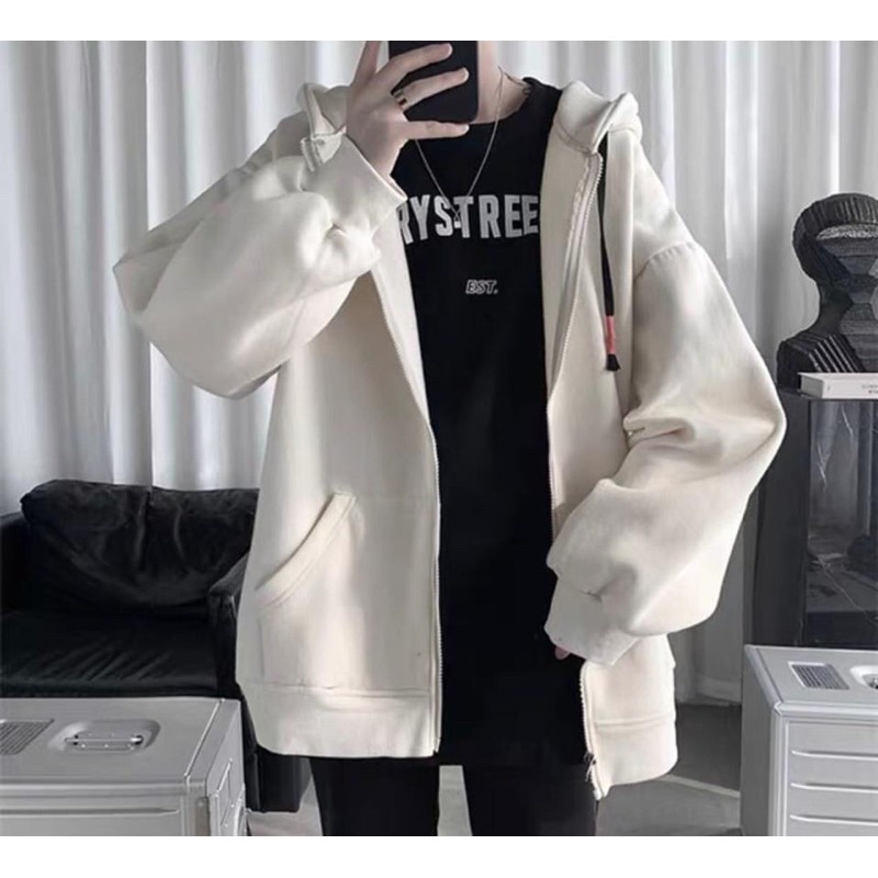 Áo khoác dây kéo nỉ lót bông Trơn unisex | BigBuy360 - bigbuy360.vn