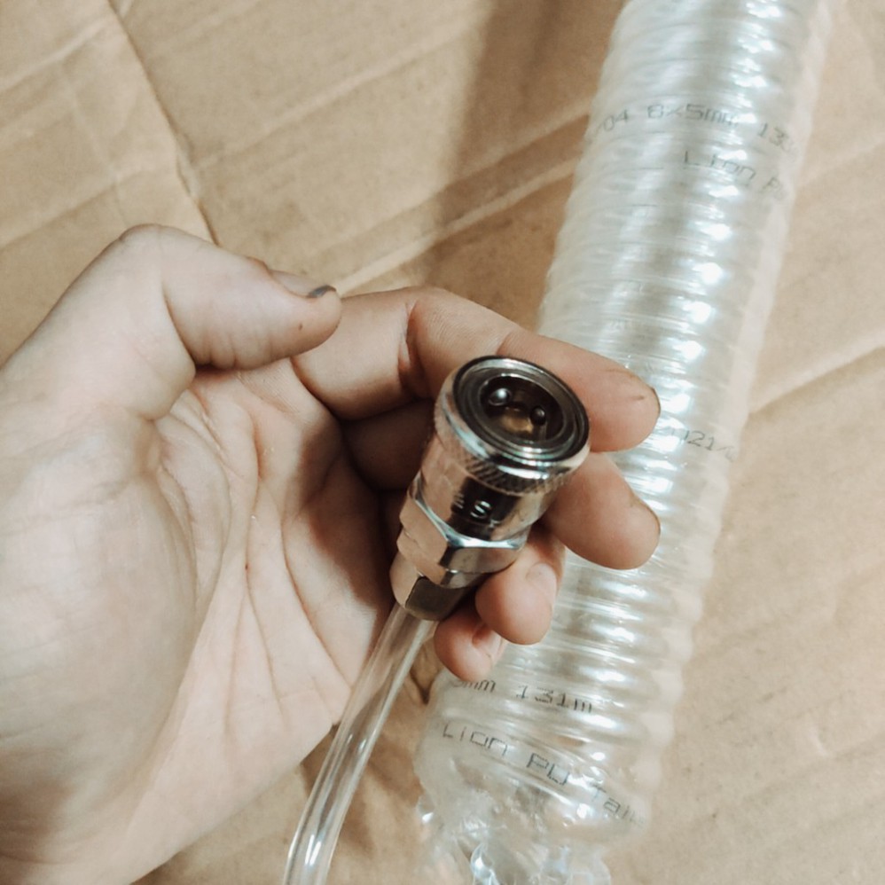 DÂY HƠI XOẮN PHI 8 NHỰA PU TRẮNG CÓ SẴN 2 ĐẦU NỐI BÌNH HƠI DÀI 6M