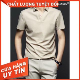 Áo thun nam có cổ mã  POLO CỔ V MÀU KEM - chất thun cá sấu cotton 100%