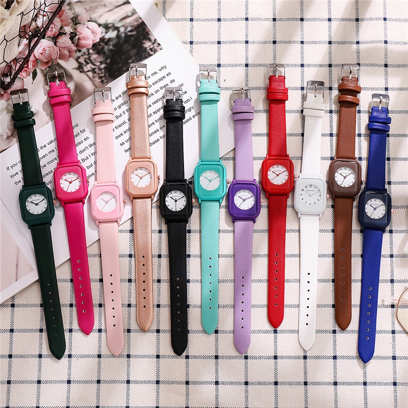Đồng Hồ Quartz Nữ Mặt Chữ Nhật Dây Da Thời Trang