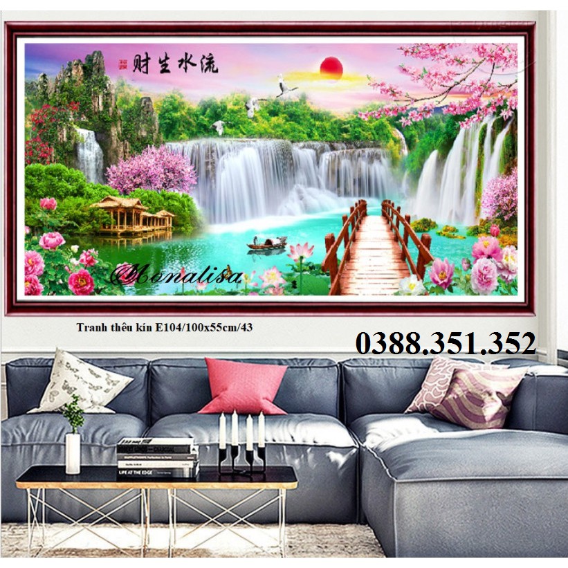 Tranh thêu chữ thập phong cảnh thêu kín khổ nhỏ 100*55cm