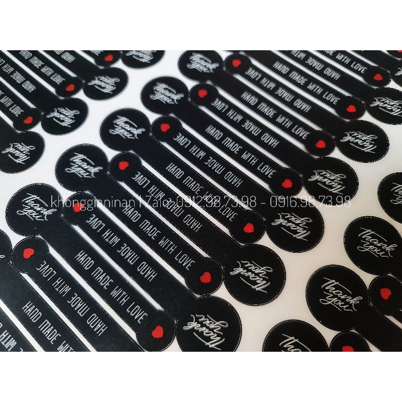 100 tem niêm phong "Thank you - Hand Made With Love" Màu Đen Sang Trọng - Nhận in nội dung theo yêu cầu