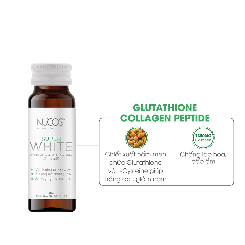 Collagen trắng da mờ thâm nám Nucos Super White 50ml x 10 chai