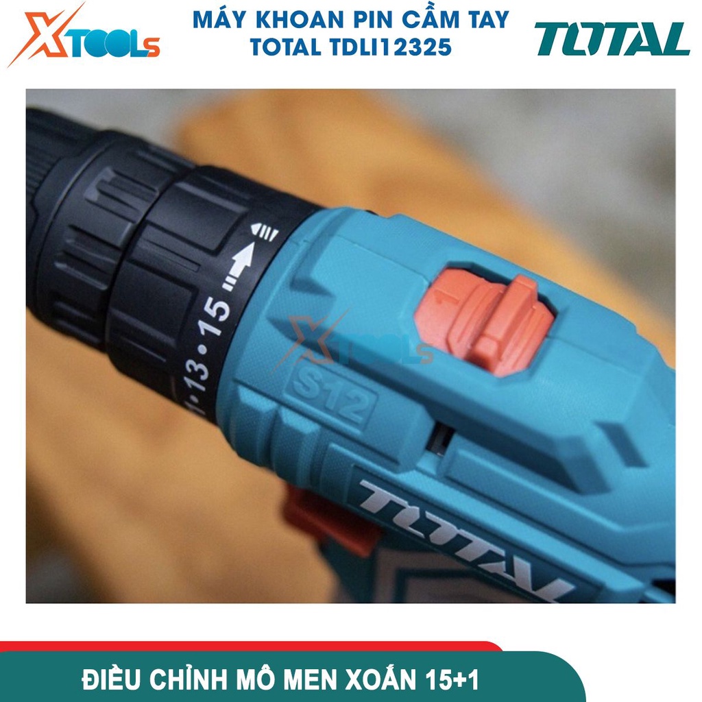 Máy khoan pin cầm tay 12V 10mm Total TDLI12325 tốc độ 1500v/p, khả năng khoan 10mm, nhông 2 tốc độ [CHÍNH HÃNG][XTOOLS]