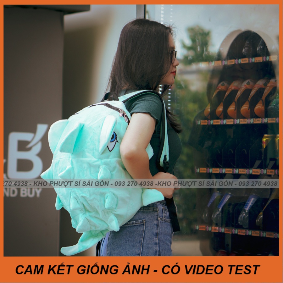 Hottrend balo đeo vải hình khủng long vải nhung màu xanh ngọc đặc biệt - Balo khủng long