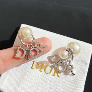 Khuyên Tai Dạng Thả Hình Logo Chữ Cái Màu Bạc Đính Ngọc Trai Cho Nữ hoa tai